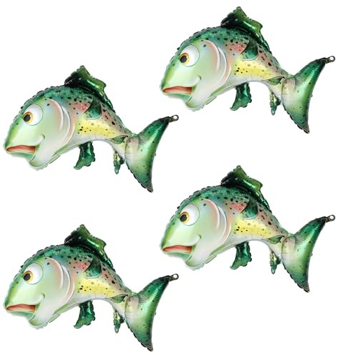 Penitue 4stk Goldene Forellen Fisch Ballons, 89cm Aluminium Folien Ballon Fisch Dekoration mit 1 Strohhalm und 1 Band für die Geburtstagsfeier O-Fishally One und Babyparty-Dekoration