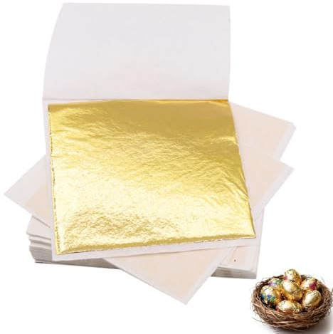 YIPFEN 100 Hojas de Pan de Oro Imitación, Láminas de Oro Metálico para Manualidades, Proyectos DIY y Pintura Acrílica (8 x 8 cm) (Oro)