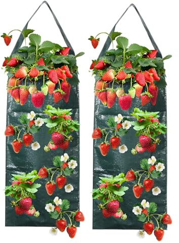 Eniyou 2 Stück Erdbeer Pflanzsack Hängend Pflanzbeutel Hängend Erdbeeren Pflanztaschen für Draußen Pflanzsäcke Zum Hängen mit 8 Löchern Geeignet für Erdbeeren, Tomaten und Gemüsepflanzen