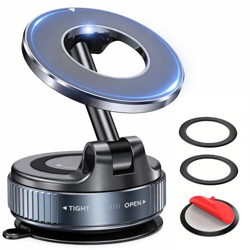 New Horrizon Magnetic Car Phone Holder for MagSafe Car Mount, 360° Rotation | Vaccum Suction, Dashboard/Windscreen, for iPhone 17 Pro Max 16 15 14 13 12 & Samsung