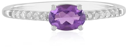 Cavill Amethyst Ring Silber 925 Sterling mit 0,613 ct marokkanischem Amethyst Ovalschliff und 12 kambodschanischen Zirkonen in platinierter Fassung, femininer Silberring
