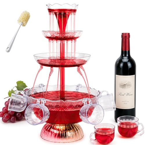 Party Fountain, 3-Tier Cocktail Fountain Clear Wine Machine Luminous Flow Drinks, Includes 5 Reusable Cups, LED Illuminated Base, for Drinking Games Bar Weddings Birthdays Engagement