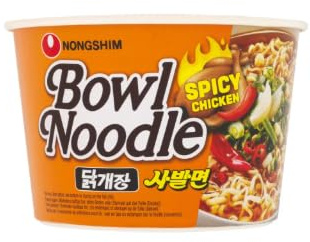 Nongshim Bowl Noodle, Spicy Chicken Flavour, Instant Cup Noodles - Case of 12
