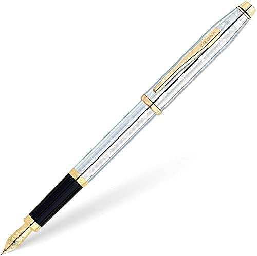 Cross Century II Füllfederhalter (23-Karat-Goldplattiert, M-Feder, Schreibfarbe schwarz, inkl. Premium Geschenkverpackung) chrom goldplattiert