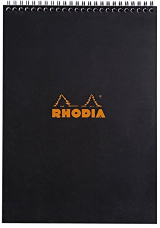 Rhodia 185009C Note Pad mit Doppelspirale, DIN A4, kariert, 80 g, 21 x 29.7 cm, 80 Blatt, schwarz