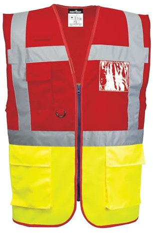 Portwest C276 Paris Hi-Vis Contrast Executive Vest Two Lower Patch Pockets | Yellow/Red, Large, EN ISO 20471 Class 1, Regular Fit, Front Zip Opening, Dual ID Holder, Radio Loop, Warp Knit, Corporate