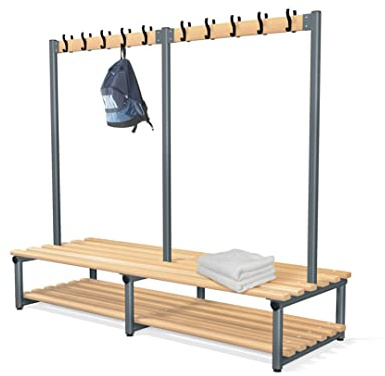 Office Needs Direct Cloakroom Changing Room Double Sided Hook Bench Junior 400Hx1500Wx710D Silver