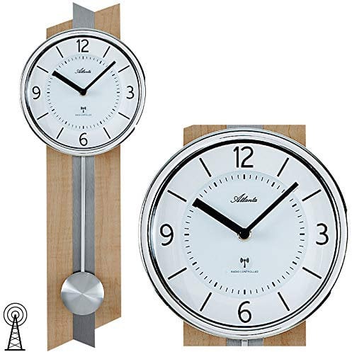 Atlanta Funkwanduhr mit Pendel Holz Metall Glas - 5101