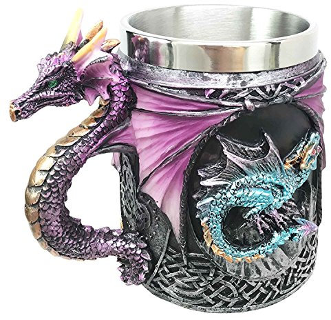Ebros Kaffeetasse mit Aufschrift Myths And Legends The Conception Of Blue Fire, Beowulf, violetter Drache, tolles Geschenk für Drachenliebhaber, Party-Gastgeber (violetter Drachen)