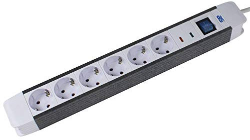 as - Schwabe 6-Fach Steckdosenleiste Flash weiß - Mehrfachstecker mit 1,5 m Kabel - Überspannungsschutz - beleuchteter Schalter - Schutzkontakt - Kabelführung - Wandmontage - 230V/16A - lP20, 18666