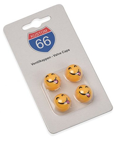 4er Set Ventilkappen Smiley mit Zunge in gelb für Auto