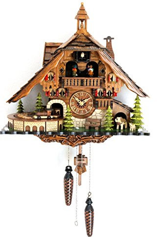 CLOCKVILLA HETTICH-UHREN Schwarzwälder Kuckucksuhr Schwarzwaldhaus Quarz bewegliche Eisenbahn Zug Musik