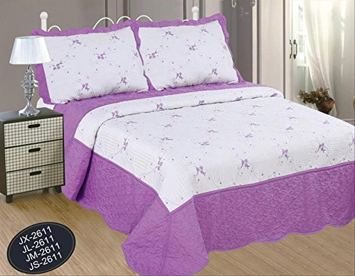 ForenTex- Colcha Boutí Cosida y Bordada, (JS-2611), Cama 90 y 105 cm, 190 x 260 cm, Lila