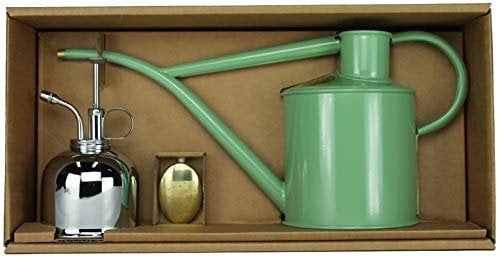 Haws Zimmergießkanne Lindgrün 1 L und Pflanzensprüher Nickel 300 ml im Geschenk Set
