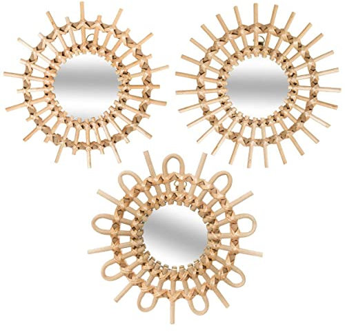 Atmosphera - Set aus 3 Spiegeln Sonne - Rattan D 28 cm - Beige