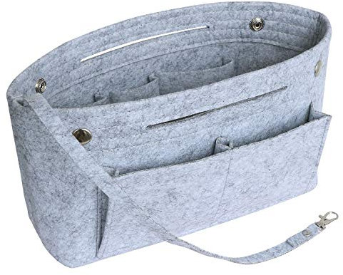 HyFanStr Taschenorganizer Filz Bag in Bag Tasche Organizer, Innentaschen Handtaschen Organizer für Handtasche mit Griffen und Schlüsselkette, Bag Organizer Hellgrau Groß