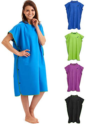 Fit-Flip Strandponcho für Surfer - Poncho Handtuch schnelltrocknend aus Mikrofaser - Umkleidehilfe Strand - Surfponchos Ultraleicht - Badeponcho für Erwachsene (Größe M, Blau/Grün)