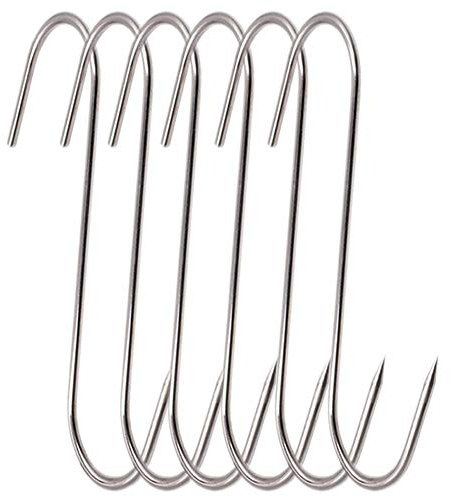 RJWKAZ Meat Hooks S-Hooks Stainless Steel Poultry Hook Butcher Hook Hanging Drying BBQ Grill Cooking Smoker Hook Tool (6.7 Inch-6 Pack)