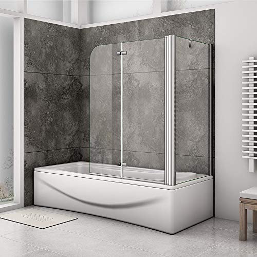 Pare-baignoire 120x140cm pivotant à 180°,avec une paroi fixée 70x140cm,verre transparent,profilé alu nature