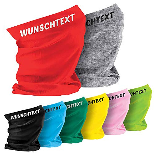 Jimmys Textilfactory Halstuch mit Wunschname Wunschtext Schlauchschal Bandana Sport Motorrad 27 Farben Gesichtsmaske Loop Stirnband Kopftuch Mütze, Farbe: himmelblau/sky blue