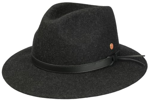 Mayser Marvin Trekking Wollhut Wollfilzhut Travellerhut Filzhut Herren - Made in The EU mit Lederband Herbst-Winter - 56 cm grau