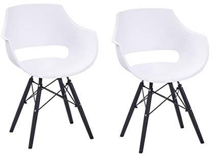 SAM 2er Set Schalenstuhl Lea, Weiß, ergonomisch geformte Sitzschale aus Kunststoff, bequemer Esszimmerstuhl im Retro-Design, schwarzes Holzgestell