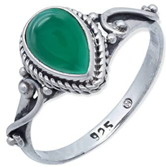 mantraroma Ring Damen Silber 925 grünen Onyx Edelstein grün ausgefallen verspielt
