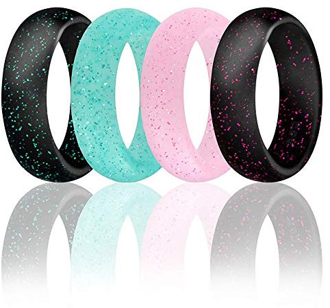 Yienate Modische Silikonringe für Damen und Mädchen, bequem, bunt, Hochzeitsringe und 4 Stück, Größe 7 (17,3 mm, 54,4 mm), 4 Stück