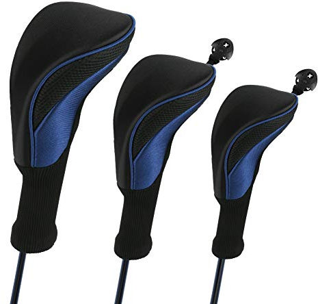 Number-one Golfschlägerhauben für Fairway-Hölzer, Driver-Hybrids, 3 Stück, Langer Hals, Netz, Golfschlägerhauben Set mit baren Nummern, 3, 4, 5, 6, 7 x (blau)