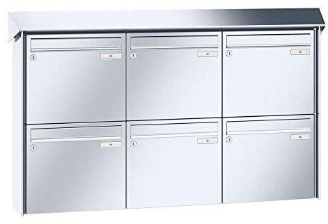 RENZ/Prisma / 6er Aufputz-Briefkastenanlage Wand-Briefkasten / V4A-Edelstahl/Volumen 12 L/Dein-Briefkasten.de