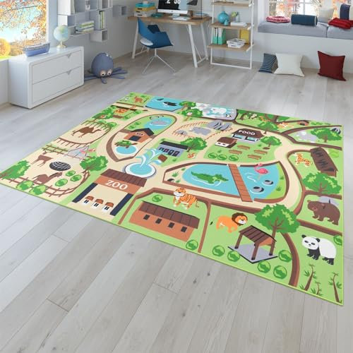 TT Home Kinder-Teppich, Spiel-Teppich Für Kinderzimmer, Zoo Mit Tiger, Bär, Bunt, Größe:140x200 cm