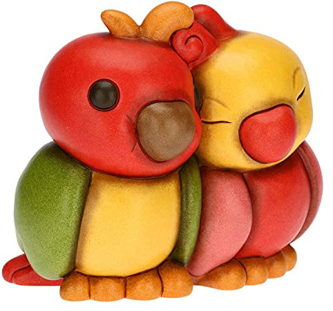 THUN - Papageien-Paar, mittelgroßes Format - Wohnzimmer, Dekoration für Ihr Zuhause - Geschenkidee - Linie Yucatan - Keramik - 14,5 x 8,7 x 12,9 cm h