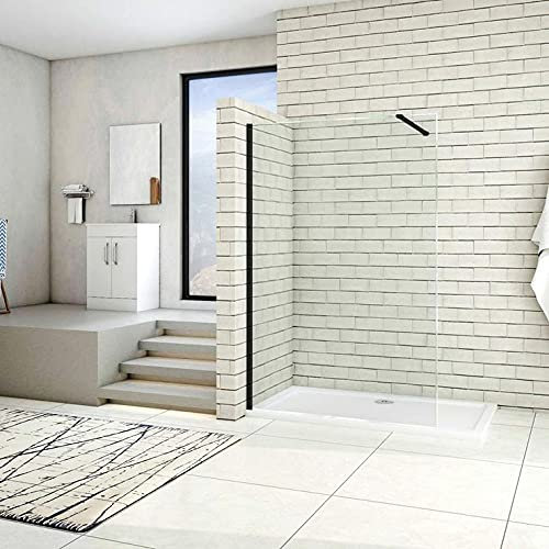 AICA Paroi de douche 160x200cm en noire mat paroi à l'italienne en 8mm verre anticalcaire avec une barre de fixation 90cm en noire mat