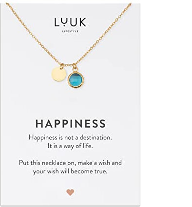 LUUK LIFESTYLE Freundschaftskette mit hellblauem Glaskristall Anhänger, Modeaccessoire in minimalistischem Design, femininer Stil, verstellbare Länge, Glücksbringer, Gold