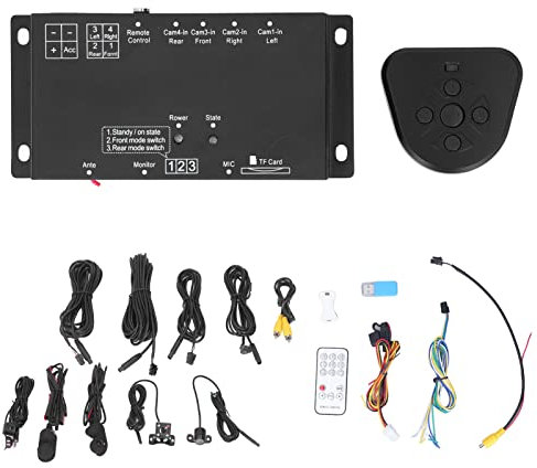 Car DVR, 360° Panoramic Mobile Digital Video Recorder G‑Sensor Universal Remote Wire Control with 4 Camera for Modification