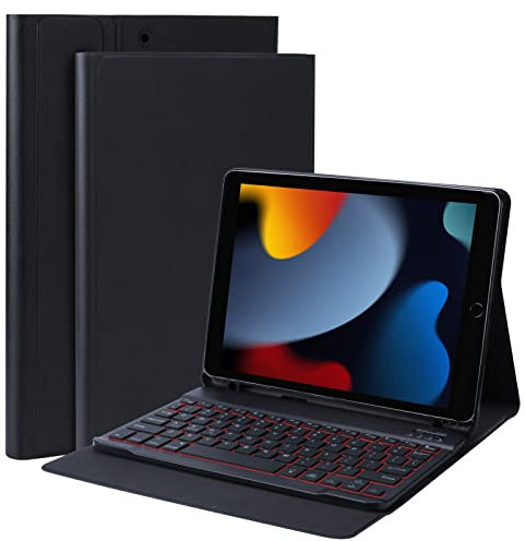 Custodia con Tastiera per iPad 10.2, Tastiera Italiano Bluetooth con 7 Colori Retroilluminati, Cover Sottile Leggera Wireless Staccabile Magnetica per 2021 iPad 9a/8a/7a, iPad Pro 10.5/iPad Air 3