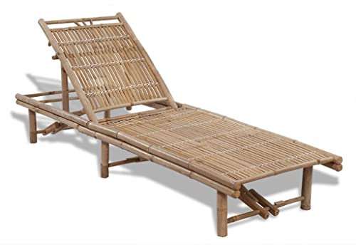 Canditree Chaise Longue de Jardin en Bambou, Transat Réglable Bain de Soleil pour Terrasse Patio Piscine