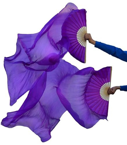 Bauchtanz Fan 1 stück rechte Fans + 1 stück linker Fans 5 größe * 0.9m (Xx * 35) Handgemalter Bauchtanz Seidenventilator Schleier, grüne Farbmischung Farbe