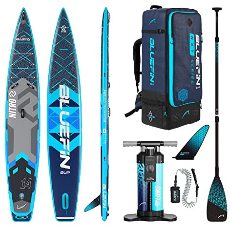 Bluefin SUP Nitro 14' Inflatable Stand Up Paddle Board| SUP kit with carbon paddle| Race | Accessories included | Portable & Travel Safe, Nitro 14' Oceaan, Ocean