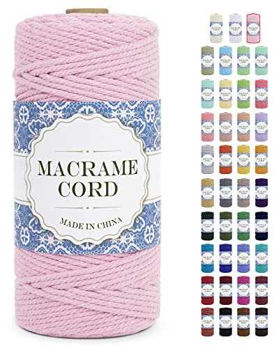 Uiopa Corde Macramé 3mm x 100m Ficelle Macramé Naturel Cordon Coton Fil Macramé 3mm Cordelette pour Suspension Murale Tressée de Plante Rideau Bricolage Décoration Intérieure Boho (Rose)