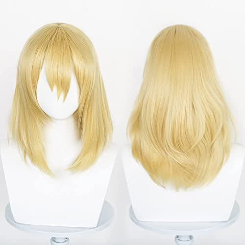Anime Cosplay Perücke Kurze, gerade, blonde Damenperücke mit Pony für Howl Cosplay Party, mittellanges Haar für Halloween, Party, Karneval, Nachtleben, Konzerte