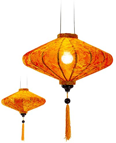 Traditioneller asiatischer Lampion aus Seide, Orange, P, Durchmesser 45 cm – Laterne von Hoi an aus Stoff, Bambus und Holz, handgefertigt – Dekoration von Asien und Handwerk aus Vietnam (P25-O)
