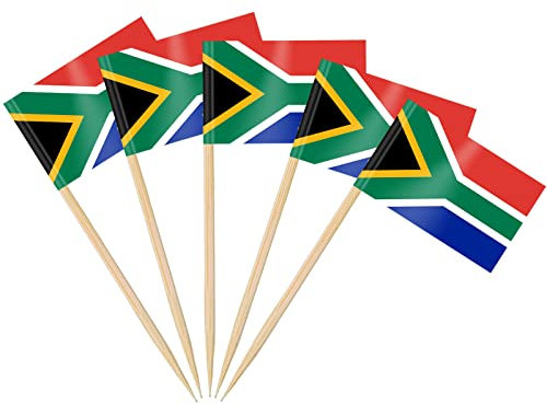 AhfuLife Palillos con Banderas de Sudáfrica, 100 Piezas Banderas de Palillos de Dientes de Sudáfrica para Decoraciones de Cóctel, Sándwiches, Pastelería, Pastel, Frutas, Fiesta, Cupcakes