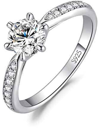 JewelryPalace Klassisch 0.5ct Rundschliff Moissanite Solitär Promise Ring Damen, Verlobungsring Damenring Ringe Silber 925 mit Stein für Frauen, Simulierte Diamant Jubiläum Eheringe Silberringe 51