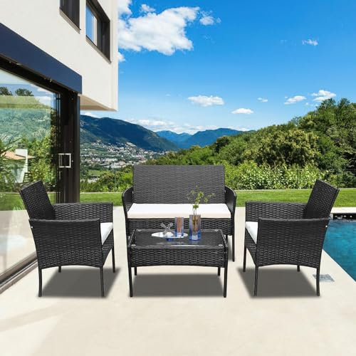 Jopassy Balkonmöbel-Set Gartenmöbel-Set,7 teilige -Balkonmöbel inkl. Sitzpolster und Tisch,Polyrattan Sitzgruppe Balkon mobel,Terrassenmöbel Outdoor,für Balkon -Schwarz