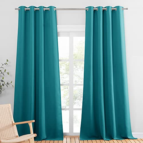 PONY DANCE Blickdichter Vorhang Türkis Ösenschal 2er Set Verdunkelungsvorhang Ösen Gardinen Verdunkelung Thermovorhänge Hitzeschutz Curtains for Living Room, H 240 x B 140 cm