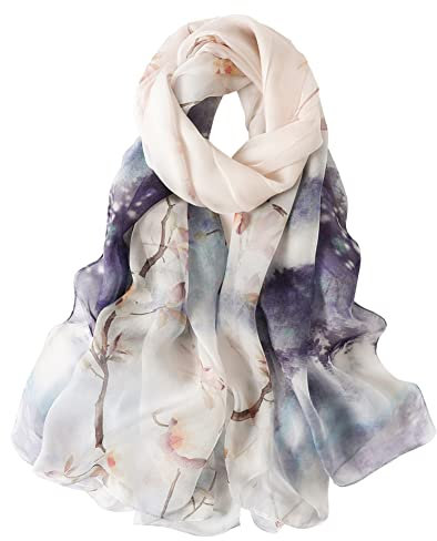 STORY OF SHANGHAI Seidenschal Damen 100% Seide, 30+ Farben XXL Blumen Seidentuch, Stola für Abendkleid Hochzeit, Seide Schal Halstuch, 175 * 110cm,Neu 03 Blumen Hellblau