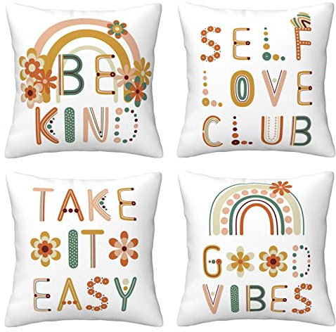 LOHDALOLF Quotes Cushion Covers 45x45 cm Set of 4 Rainbow Inspiration Words Cushion Cases Reading Decorative Pillow Covers for Kids Boys Girls