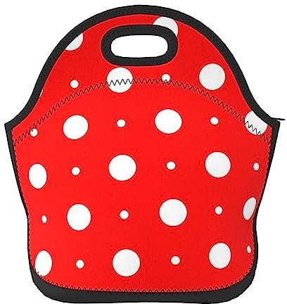 Rote und weiße gepunktete Neopren-Lunch-Taschen isolierte Lunch-Tasche wiederverwendbare Thermo-Kühlbox für Arbeit Reisen Picknick