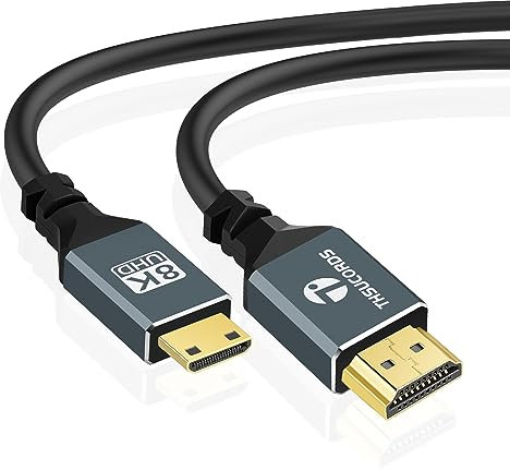 Thsucords Ultra Fin 8K 4K Câble Mini HDMI vers HDMI 2M, Flexible Doux&Extra Slim Mini HDMI 2.1 haute vitesse 48Gbit/s 4K@120 Hz Compatible avec Appareil photo, Caméscope, Tablette et carte